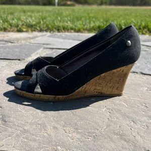 Life Stride Soft Style, 6.5M, black fabric material, cork wedge